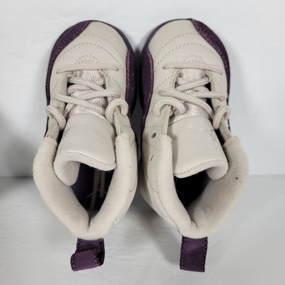 Nike Air Jordan Retro 12 Dessert Sand / Purple Sneakers Kids Size 5C 8196666-001 - Picture 7 of 9